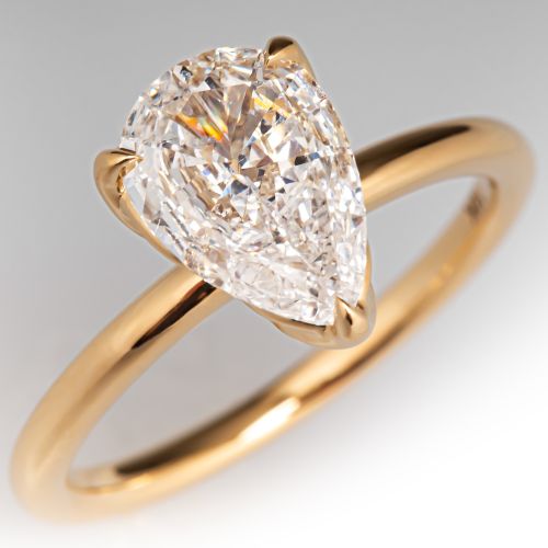 Pear Brilliant Diamond Engagement Ring 18K Yellow Gold 1.22Ct E/I1 GIA