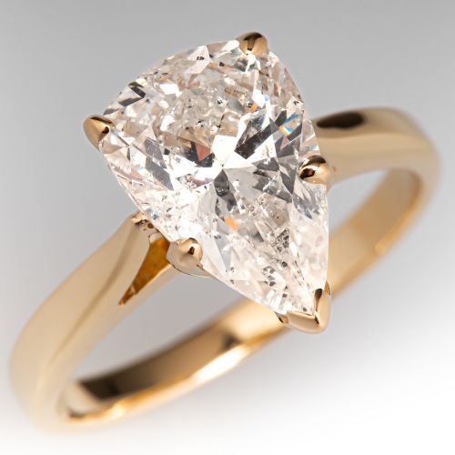 Pear Brilliant Diamond Solitaire Engagement Ring 2.73Ct I/I2 GIA