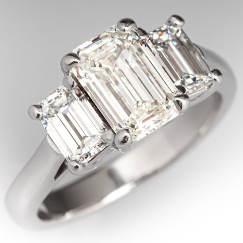 Emerald Cut Diamond Three Stone Engagement Ring Platinum 1.50CT K/SI2 GIA
