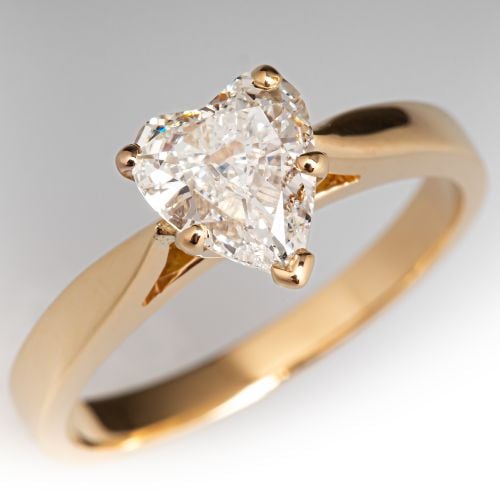 Heart Cut Diamond Engagement Ring 14K Yellow Gold .85Ct H/SI1 GIA
