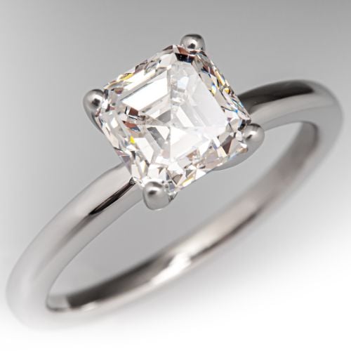 Exceptional Asscher Cut Solitaire Diamond Ring 14K White Gold 2.01Ct G/VS2 GIA