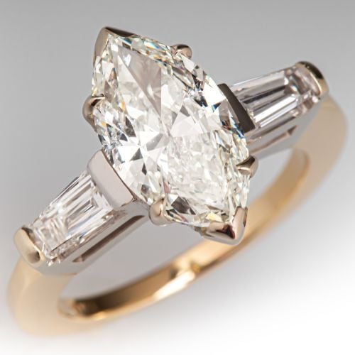 Marquise Diamond Engagement Ring 14K Yellow & White Gold 1.67Ct L/I1 GIA