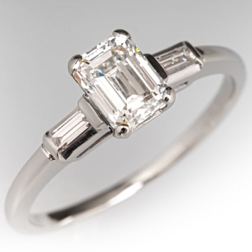 Emerald Cut Diamond Engagement Ring 14K White Gold 1.02Ct H/SI1 GIA