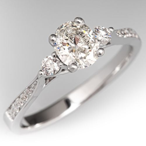 Oval Brilliant Diamond Engagement Ring 14K White Gold .67Ct J/I1 GIA
