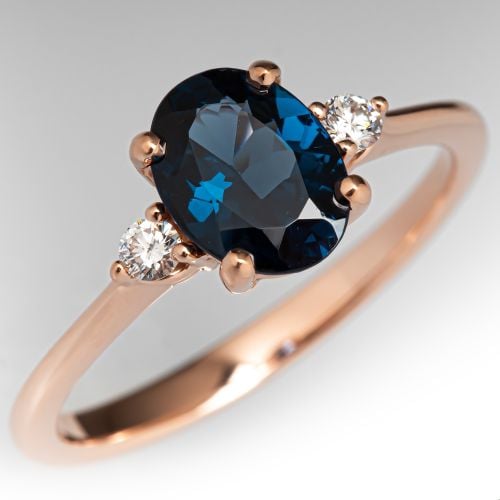Oval Blue Spinel & Diamond Ring 14K Rose Gold