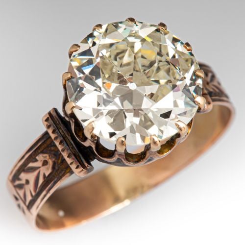 3 Carat Antique Victorian Old Euro Diamond Engagement Ring Rose Gold 3.08Ct S-T/VS1 GIA