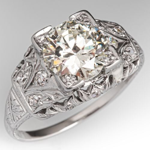 Circa 1930s Antique Diamond Engagement Ring Platinum 1.62ct O/VS2