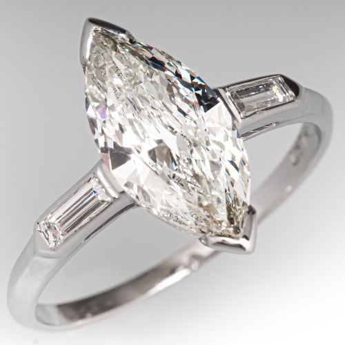 Vintage 2 Carat Marquise Diamond Engagement Ring Platinum 2.01Ct J/SI2 GIA