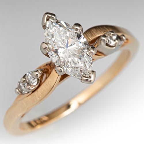 Vintage Marquise Diamond Engagement Ring 14K Yellow Gold