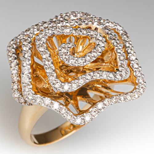 Fashionable Floral Motif Diamond Ring 14K Yellow Gold