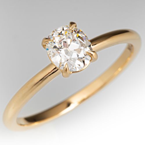 Claw Prong Oval Diamond Solitaire Ring 18K Yellow Gold .57Ct E/VS1 GIA