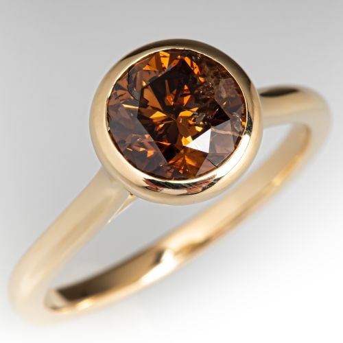 Cognac Diamond Bezel Ring 14K Yellow Gold