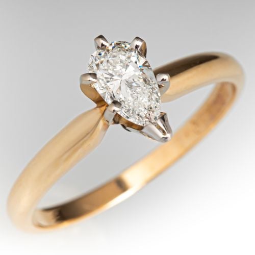 Pear Cut Diamond Engagement Ring 14K Yellow Gold .45Ct I/I1