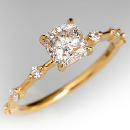 Dainty Cushion Cut Diamond Engagement Ring 18K Yellow Gold 1Ct E/SI2 GIA