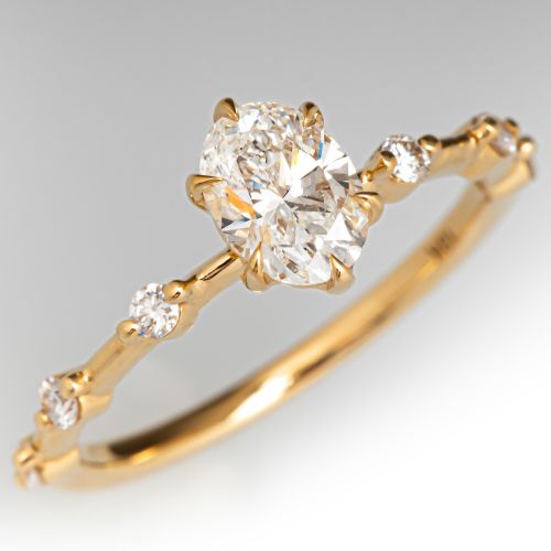 Dainty Oval Diamond Engagement Ring 18K Yellow Gold .71Ct G/VS1 GIA