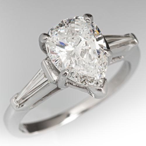 Vintage Pear & Baguette Diamond Engagement Ring Platinum 1.25Ct G/I1 GIA