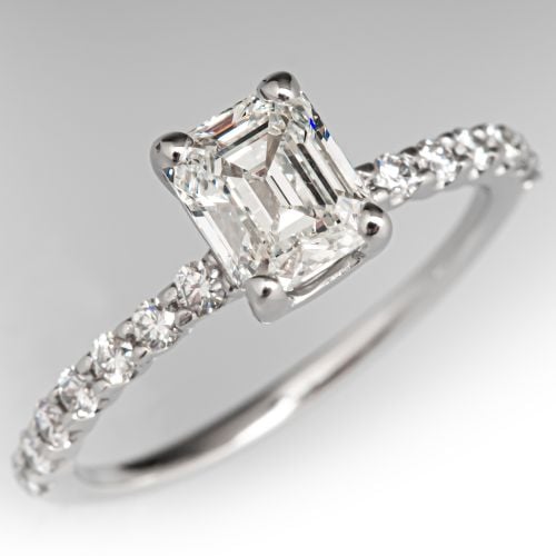 Emerald Cut Diamond Engagement Ring 14K White Gold 1.0Ct I/SI2 GIA
