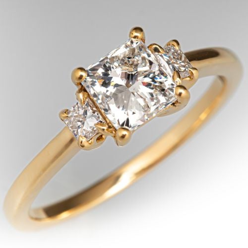 Princess Diamond Three Stone Engagement Ring 18K Yellow Gold 1.01Ct H/VS1 GIA