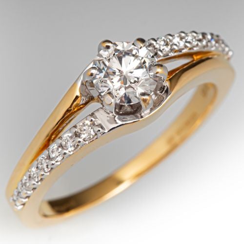 Split Shoulder Diamond Engagement Ring 18K Two Tone Gold .50Ct D/VS2 GIA
