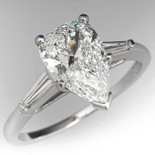 Spectacular Pear Diamond Engagement Ring Platinum 1.97Ct H/I1 GIA