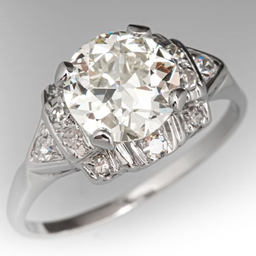 1930's Antique Engagement Ring Old European Cut Diamond Platinum 1.84ct N/VS2 GIA