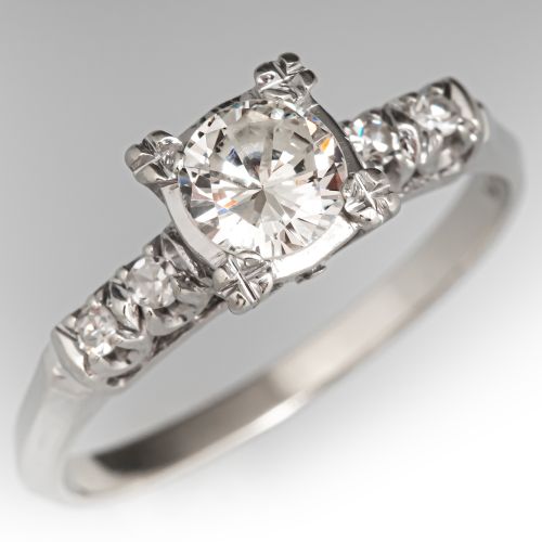 Vintage Diamond Engagement Ring 14K White Gold
