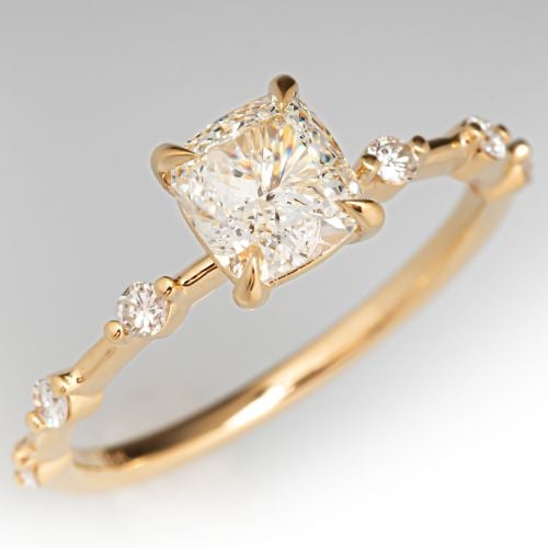 Cushion Cut Solitaire Engagement Ring 18K Yellow Gold 1.09Ct J/SI1 GIA