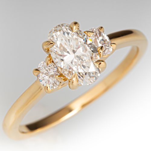 Oval Diamond Three Stone Engagement Ring 18K Yellow Gold .78Ct G/VS1 GIA