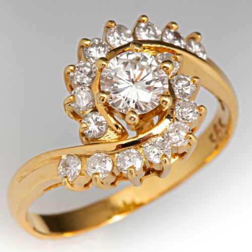 Diamond Swirl Bypass Ring 14K Yellow Gold