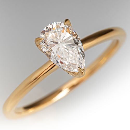 Bright Pear Brilliant Cut Solitaire Engagement Ring 18K Yellow Gold .84Ct D/SI2 GIA