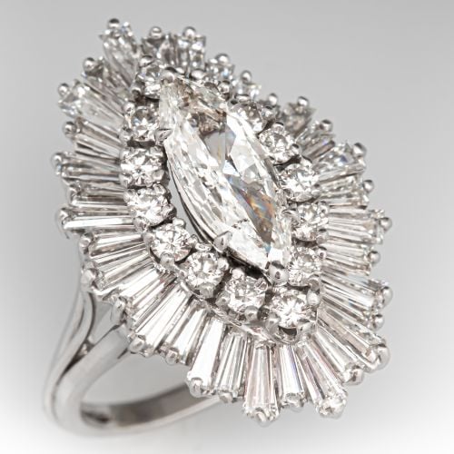 Elegant Marquise Diamond Ballerina Ring Platinum .79Ct H/SI1 GIA