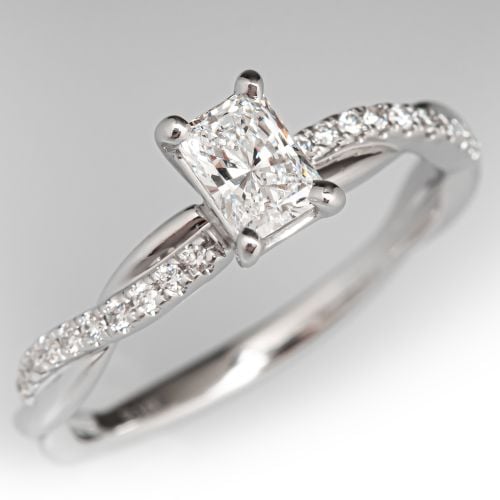 Crossed Shoulder Diamond Engagement Ring 14K White Gold .36Ct D/VVS1 GIA