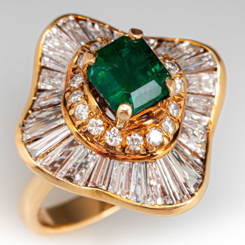 Emerald & Diamond Ballerina Ring 14K Yellow Gold