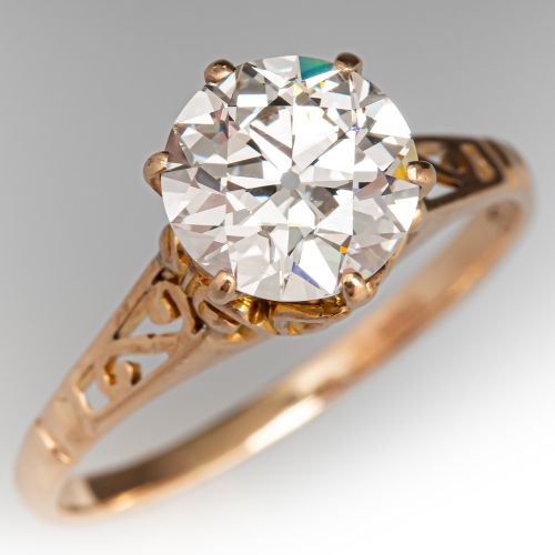 Circa 1900 Old European Diamond Solitaire Engagement Ring Yellow Gold 1.78Ct J/SI2 GIA