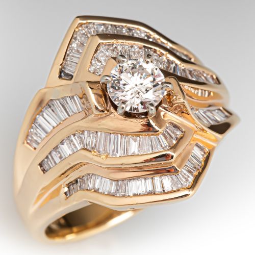 Right Hand Diamond Ring 14K Yellow Gold