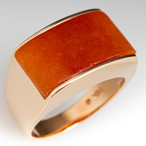 Reddish-Orange Jade Ring 14K Yellow Gold 