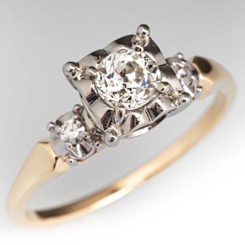 Vintage Jabel Old Euro Diamond Engagement Ring 14K Gold .54Ct M/VS1 GIA