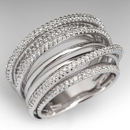 Contemporary Diamond Crossover Ring 18K White Gold