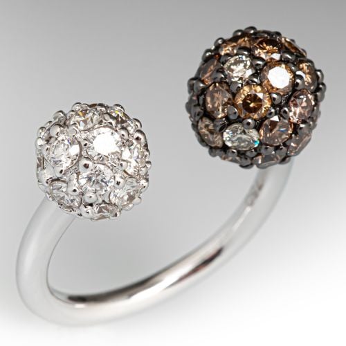 Modern Pavé Diamond Ball Ring 18K White Gold, Size 6.25