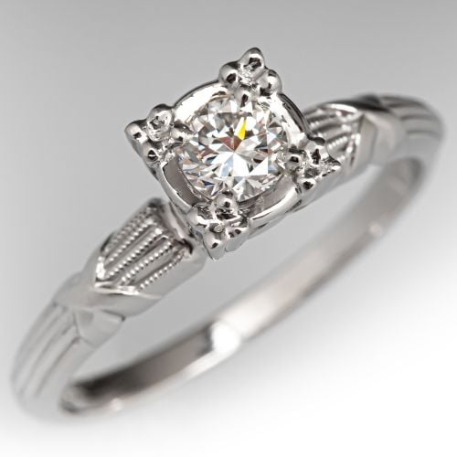 Milgrain Solitaire 1950s Diamond Engagement Ring Palladium 