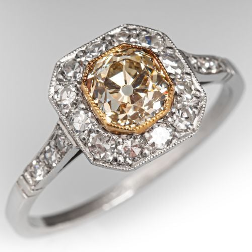 Old Mine Diamond Engagement Ring Platinum