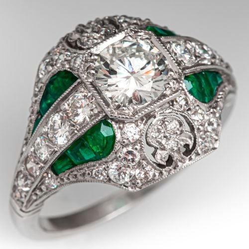 Superlative Hand Made Diamond Ring w/ Emeralds Platinum