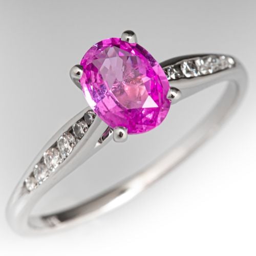 Oval Pink Sapphire Ring w/ Diamonds 14K White Gold