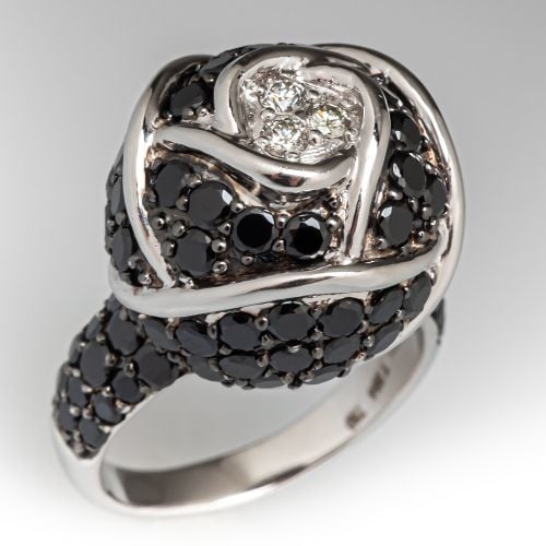 Edgy Black Onyx Rose Ring 18K White Gold