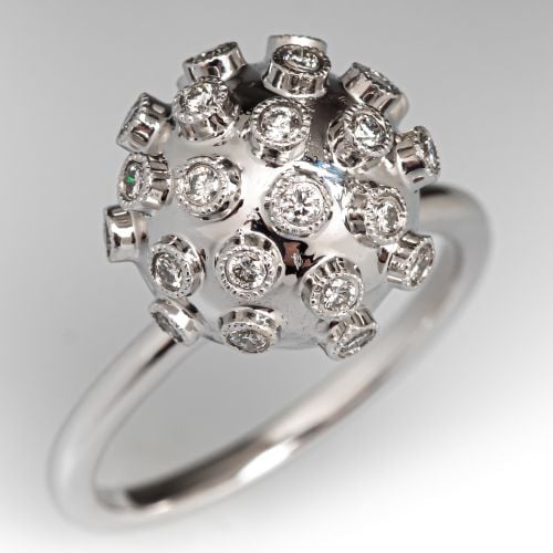 Sputnik Style Diamond Ball Ring 18K White Gold