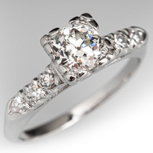 1940s Vintage Diamond Engagement Ring Platinum .64Ct I/I1 GIA