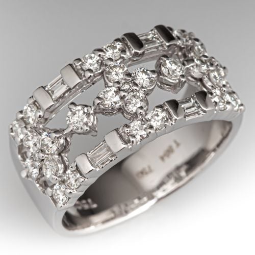 Sparkling Wide Band Diamond Ring 18K White Gold