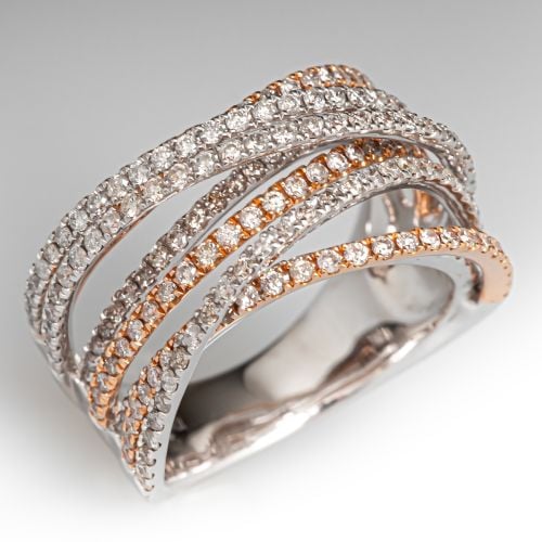 Rose & White Gold Diamond Crossover Ring 14K Gold
