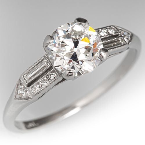 Edwardian 1920s Antique Diamond Engagement Ring Platinum 1.02Ct F/VS2 GIA