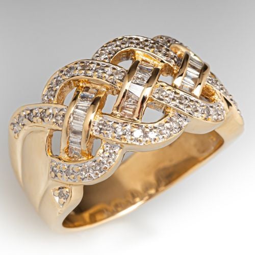 Open Weave Diamond Ring 14K Yellow Gold